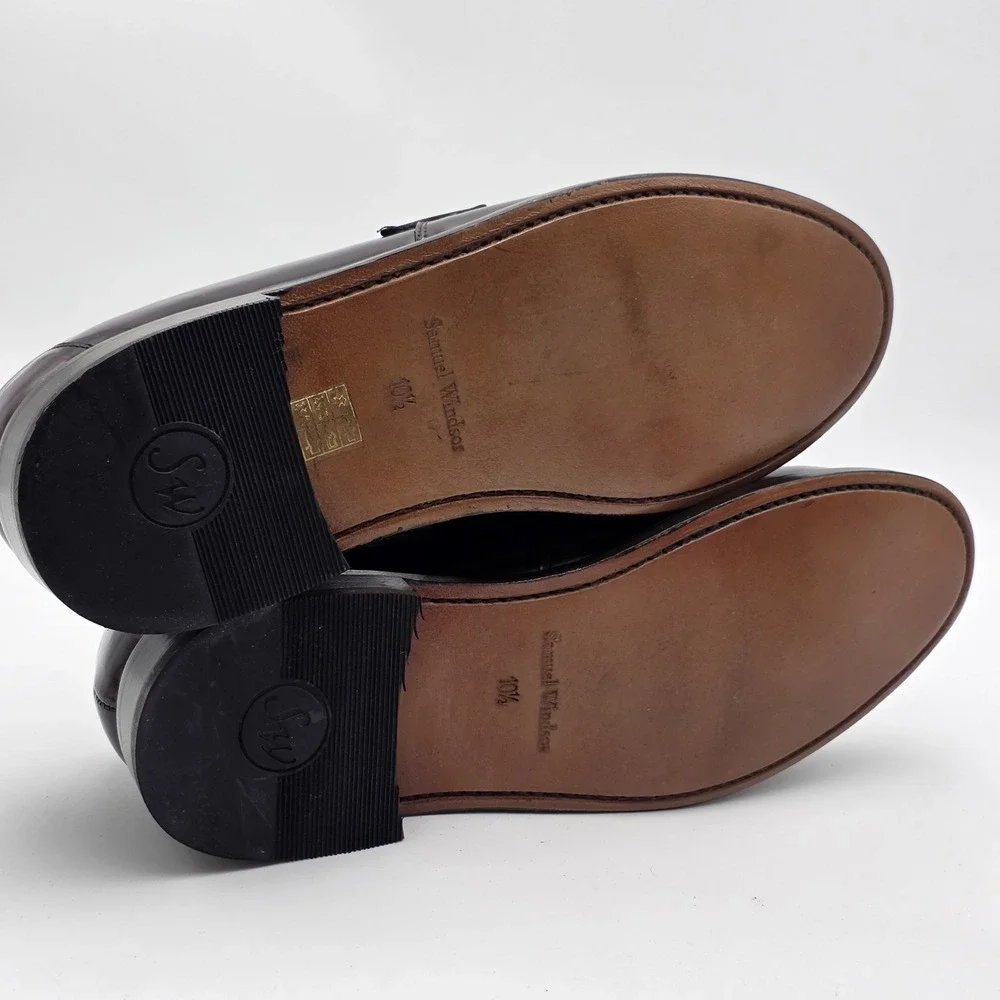 Samuel Windsor Tassel‎ Loafers Men's 10.5 Burgundy Oxblood Leather Shoes Fringed